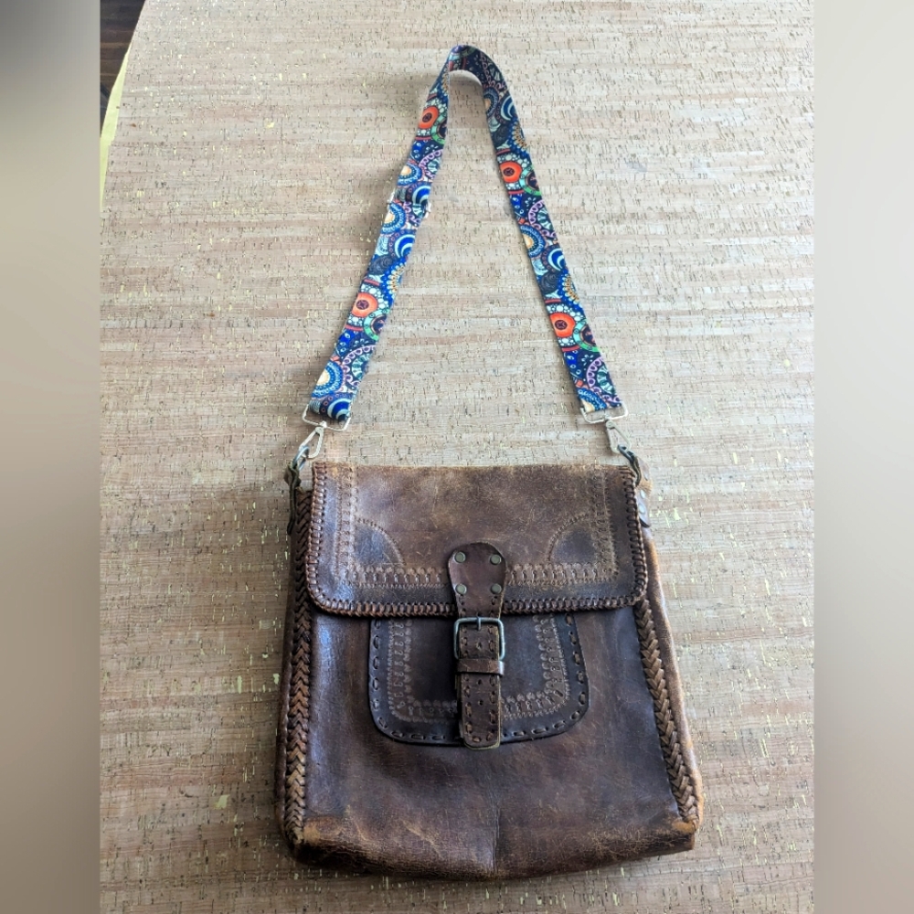 Vintage hippie boho leather crossbody bag